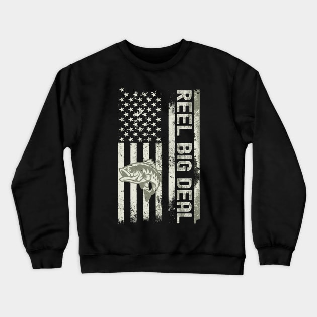 Reel Big Deal - Distressed Camo American Flag Bass Fisherman Crewneck Sweatshirt by Etopix